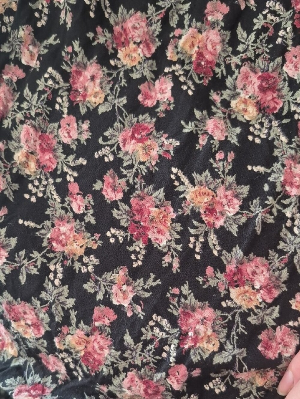 Vintage 90s Romantic Lace-Up Black Floral Midi Dress with Pink Roses - Picture 10 of 10